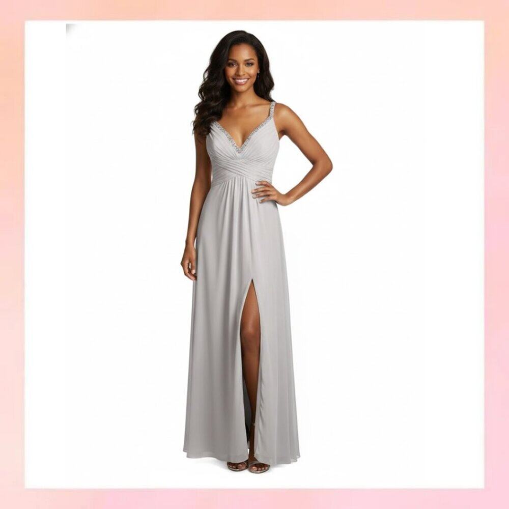Aidan Mattox Size 4 Champagne/Gold Ruched V-Neck Formal Gown Dress